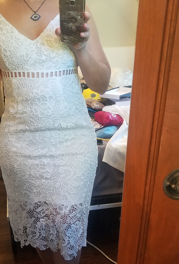 NEW Women's White Summer Lace Midi Dress SMALL